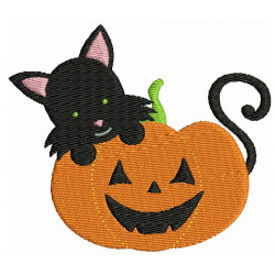 Stickmuster - Halloween Katze Kürbis